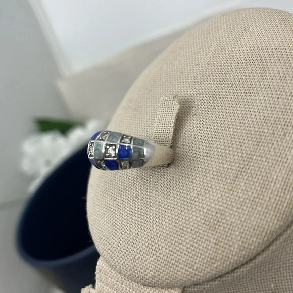 💍 Ross Simons Diamonique Blue Enamel Checkerboard Ring - Picture 7 of 16